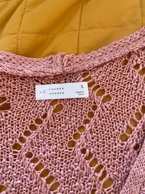 LC Lauren Conrad Dusty Pink Crochet Scoop Neck Sweater